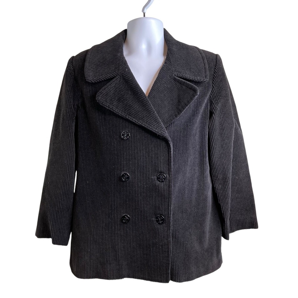 VTG 80s Jonathan Michael‎ Women's Black Corduroy Pea Coat Est. Size S Old Money
